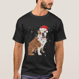 Lustigt engelskt bulldog Gift med Santa Hat Ljus F T Shirt