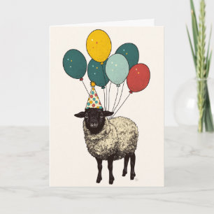 Lustigt fågelläggkort - Cute Lamb med ballon Kort