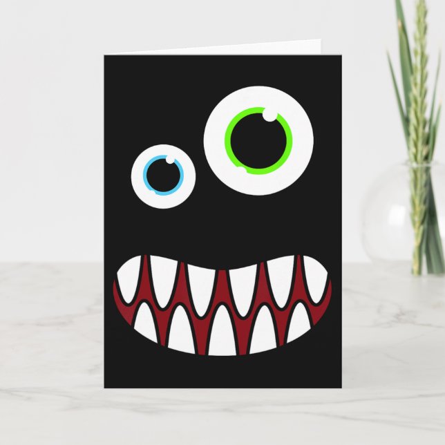 Lustigt Fånig Monster Ansikte Costume Födelsedagsf Kort (Framsida)