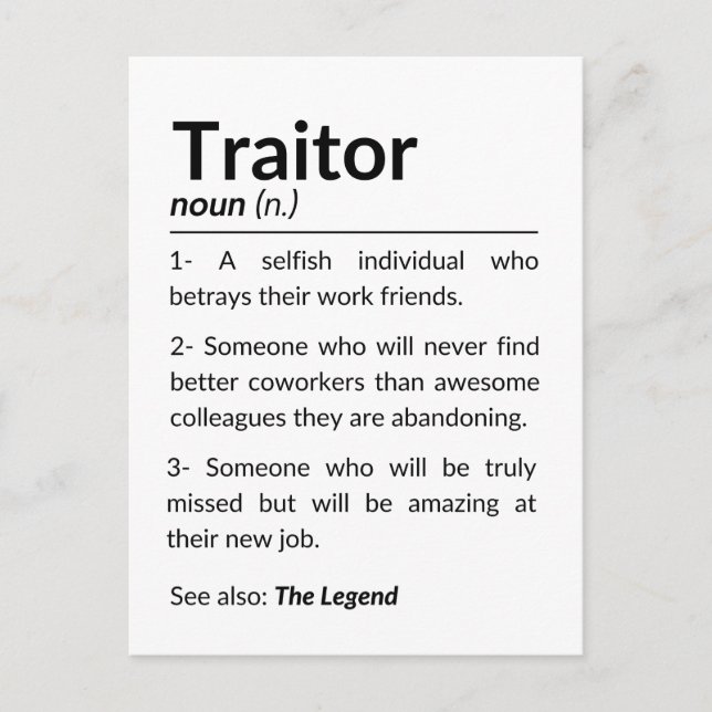 Lustigt farewell-medarbetare, kollega som lämnar j vykort (Framsida)