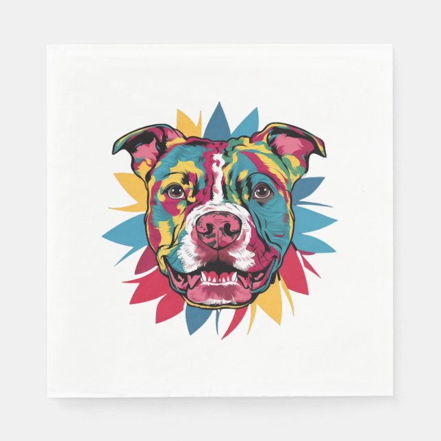 Lustigt färgad hund pitbull pappersservett (Framsidan)