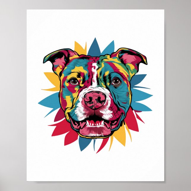Lustigt färgad hund pitbull poster (Framsidan)