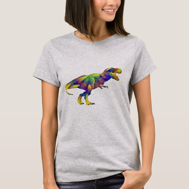 Lustigt färgat Psykedeliskt T Rex Dinosaur Art T Shirt (Framsida)