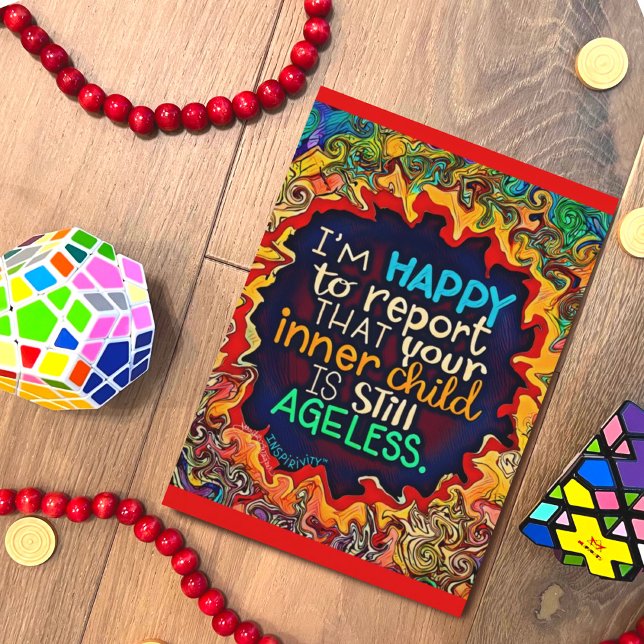 Lustigt färglöst Grattis på födelsedagen växer ald Kort (Funny inner child, Inspirivity birthday card)