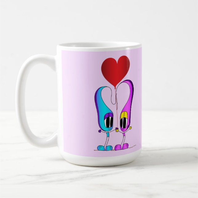 Lustigt, färglöst, kute, Tecknad Valentine Heart Kaffemugg (Vänster)