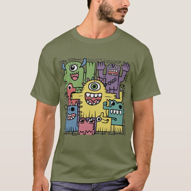 Lustigt färglöst Monster-Abstrakt T-shirt (Framsida)