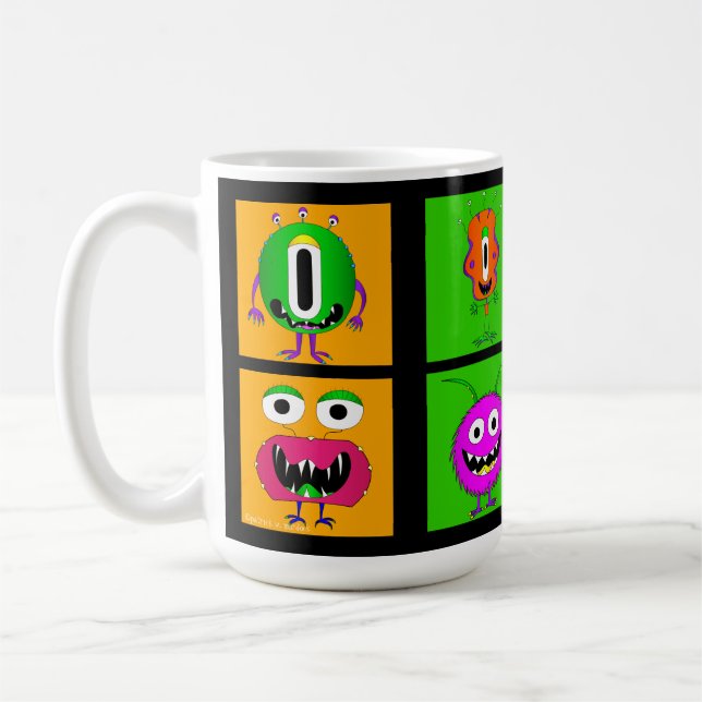 Lustigt, färglöst, Tecknad Monsters, Halloween Kaffemugg (Vänster)