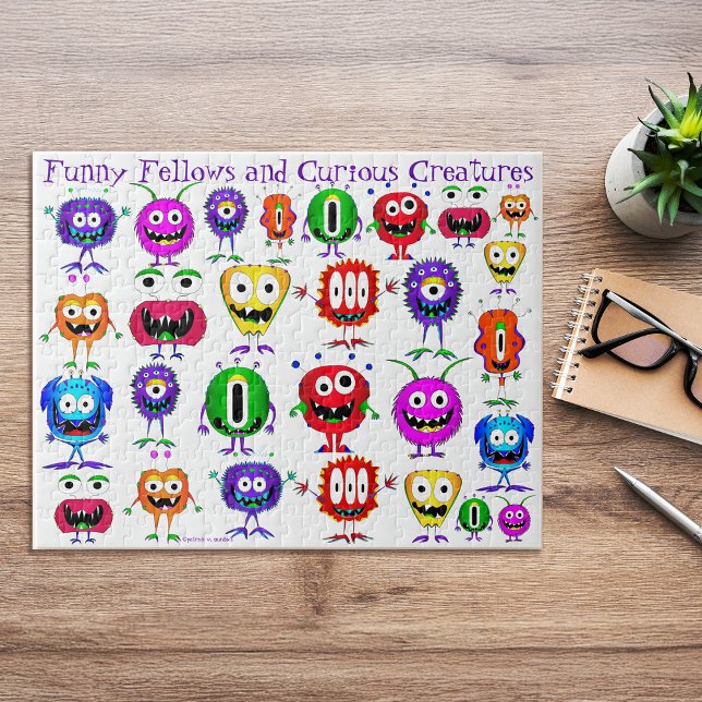 Lustigt, färglöst, Tecknad Monsters Pussel (Whoa! Take a look at this most excellent cartoon monster jigsaw puzzle!)