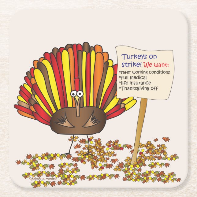 Lustigt, färglöst, Tecknad Turkiet Underlägg Papper Kvadrat (Framsidan)