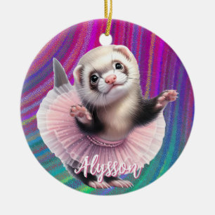 Lustigt Ferret i en Tutu Doing Ballet Julgransprydnad Keramik