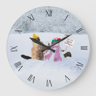 Lustigt Festive Cat ThLED Snögubbe Wall Clock Stor Klocka