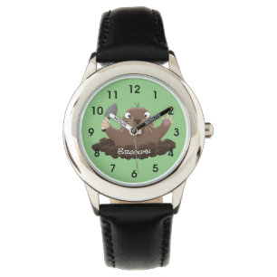 Lustigt ficktjuvar grävande tecknad illustration armbandsur