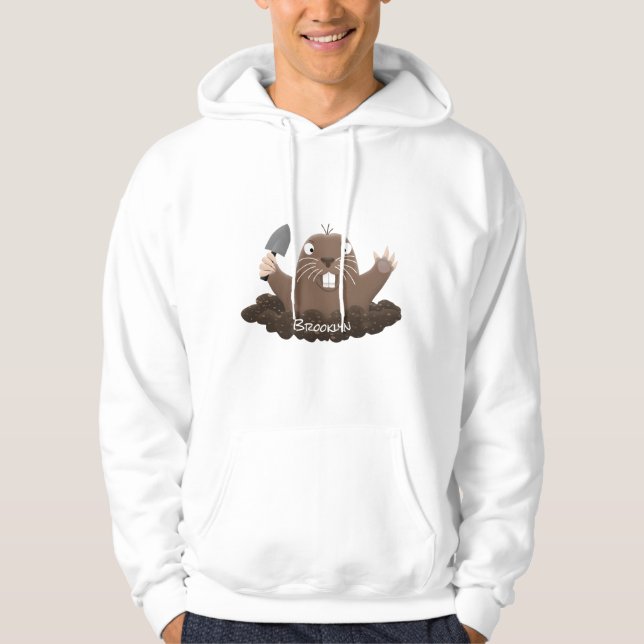 Lustigt ficktjuvar grävande tecknad illustration hoodie (Framsida)