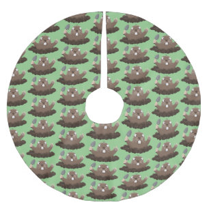 Lustigt ficktjuvar grävande tecknad illustration julgransmatta borstad polyester