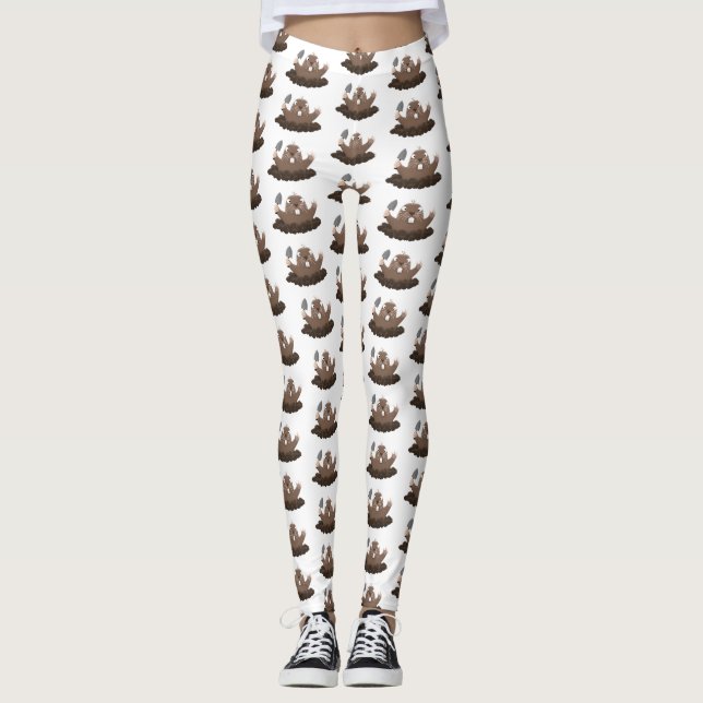 Lustigt ficktjuvar grävande tecknad illustration leggings (Framsida)