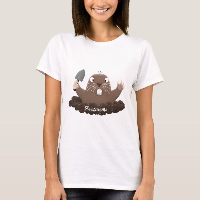 Lustigt ficktjuvar grävande tecknad illustration t shirt (Framsida)