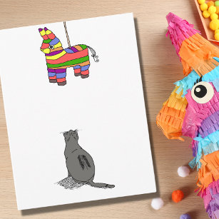 Lustigt Fiesta Cat bevakar Piñata-födelsedagen Kort