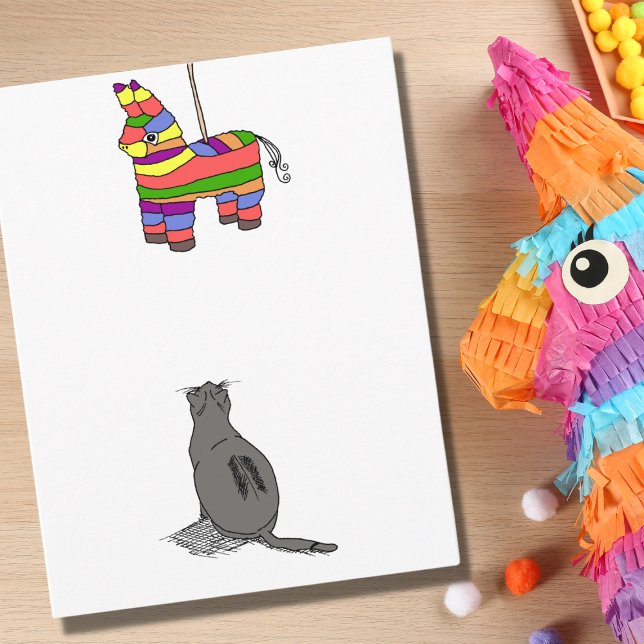 Lustigt Fiesta Cat bevakar Piñata-födelsedagen Kort (Skapare uppladdad)
