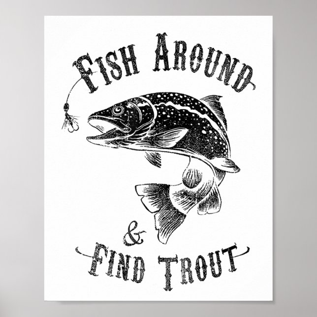 Lustigt fiske fisk runt Hitta öring Poster (Framsidan)