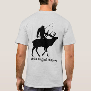 Lustigt fiskefartyg med Sasquatch Riding Elk T Shirt
