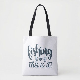 Lustigt fiskefartyg med slogan tygkasse
