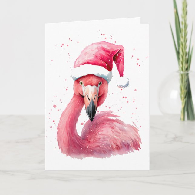 Lustigt flamingo Tomat Hatt Merry tropiska jul Kort (Framsida)