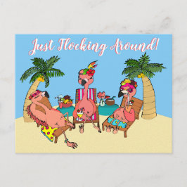 Lustigt Flamingos på Beach Vacation Illustration Vykort
