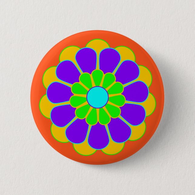 Lustigt Flower Power Bloom II + backgr. & idé Knapp (Framsida)