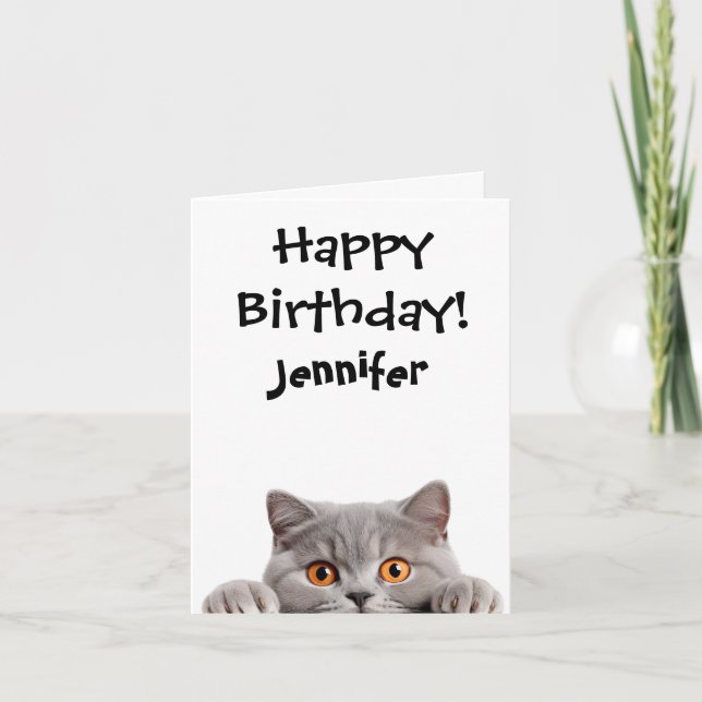 Lustigt Fluffy Cat Birthday Folets Greeting Card Kort (Framsida)