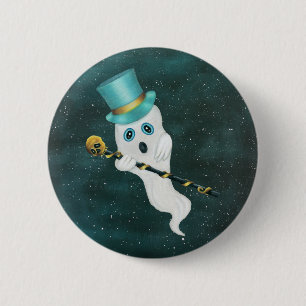 Lustigt Flytande Ghost i Himlar Blue Grönt Top hat Knapp