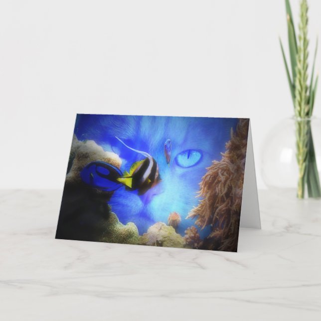 Lustigt födelsedagskort med katt och fisk kort (Framsida)