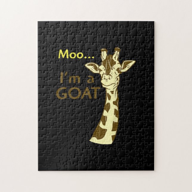 Lustigt förvirrande Giraffe Moo Jag är en goat Pussel (Vertikal)