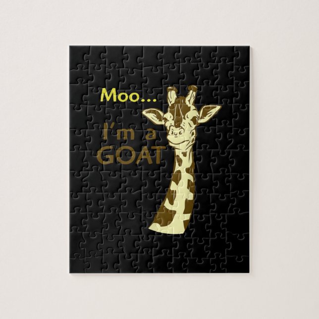 Lustigt förvirrande Giraffe Moo Jag är en goat Pussel (Vertikal)