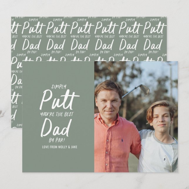 Lustigt foto från den moderna grönten Golf pappa K Julkort (Fram/baksida)