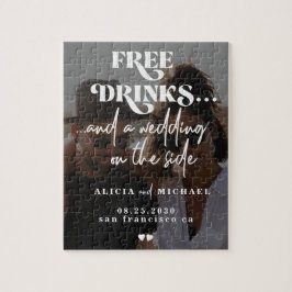 Lustigt foto, modern bröllop spara datum pussel