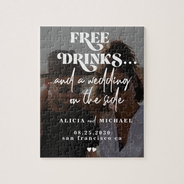 Lustigt foto, modern bröllop spara datum pussel (Vertikal)