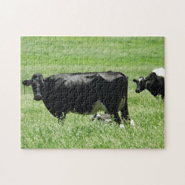 Lustigt fotobomber Black Cow Pussel (Horisontell)