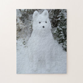 lustigt fotografi av snö akita snögubbe pussel