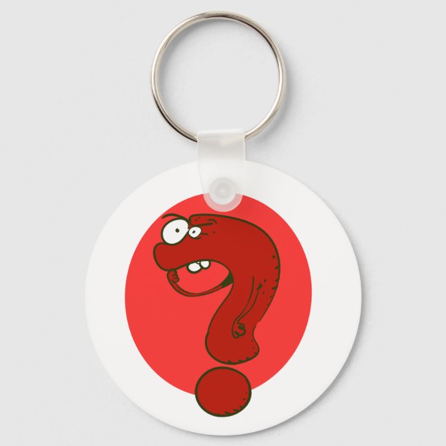 Lustigt frågetecken som tankar tecknad nyckelring (Framsida)