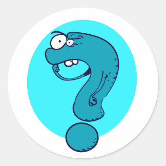 Lustigt frågetecken som tankar tecknad runt klistermärke