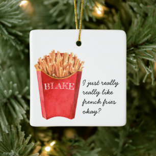 Lustigt Fransk Fries Monogram jul Julgransprydnad Keramik