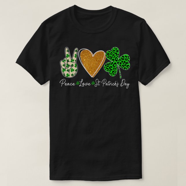 Lustigt Fredstecken Heart Shamrock Peace Kärlek St T Shirt (Design framsida)