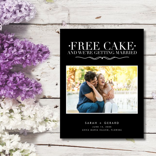 Lustigt Free Cake Bröllop-foto Spara datum Meddelande Vykort (Funny Free Cake Wedding Photo Save the Date Postcard)