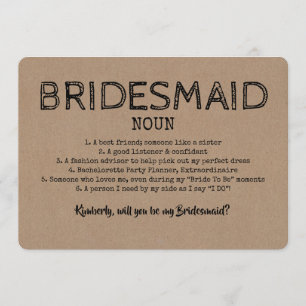 Lustigt Frieri i Bridesmaid Noun Dictionary Inbjudningar