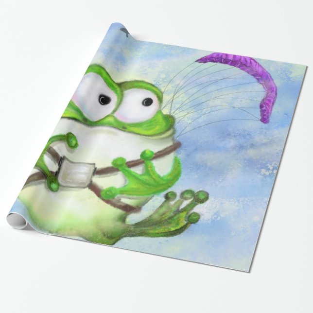 Lustigt Frog Paraglider Wrapping Papper Presentpapper (Utrullad)