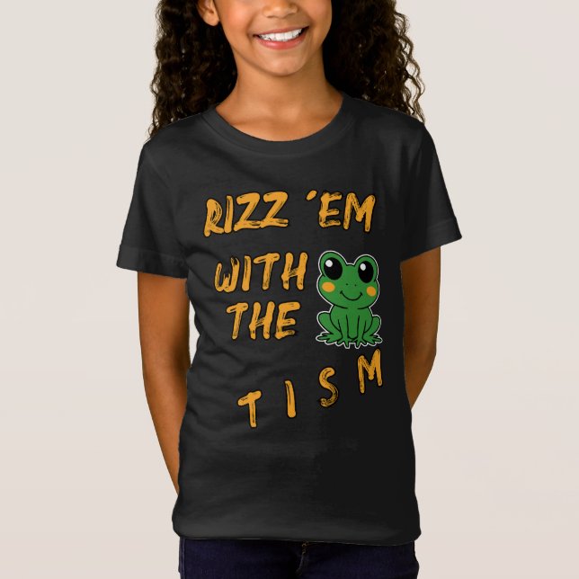 Lustigt Frog Rizz Em med Tismen T Shirt (Framsida)