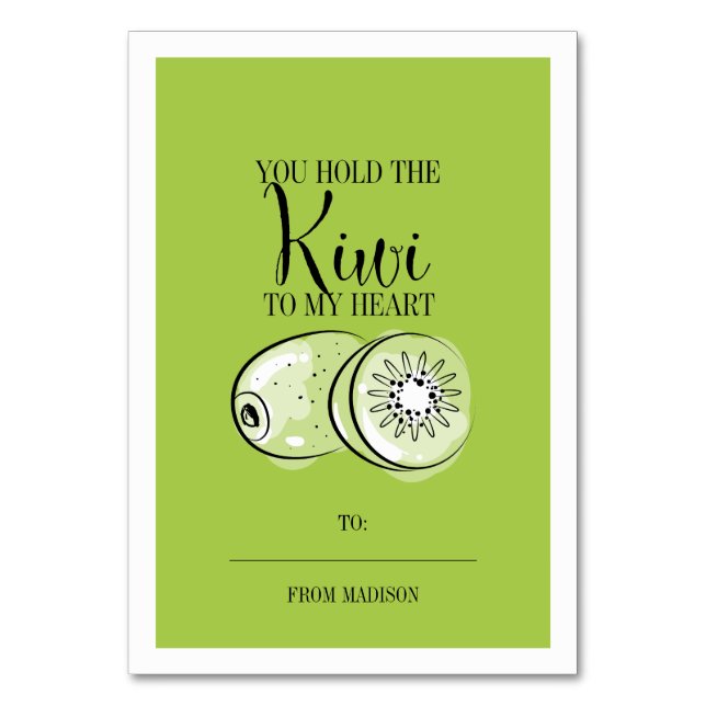 Lustigt Fruit Pun Kiwi Classroom Valentine Card Bordsnummer (Framsidan)