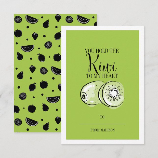 Lustigt Fruit Pun Kiwi Classroom Valentine Card Inbjudningar (Fram/baksida)