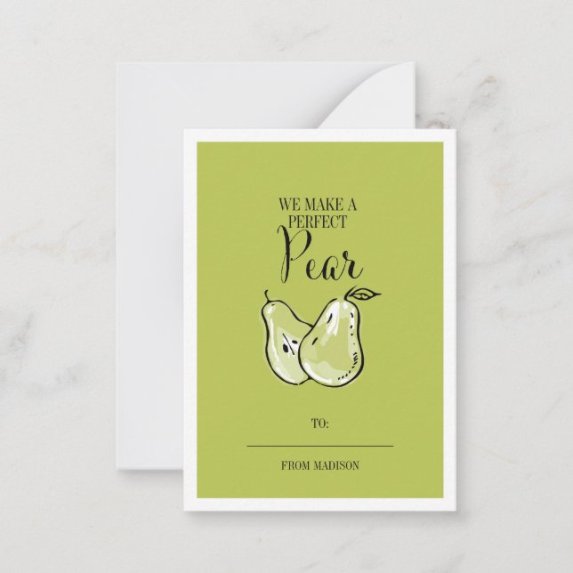 Lustigt Fruit Pun Pear Classroom Valentine Card Anteckningskort (Framsida)