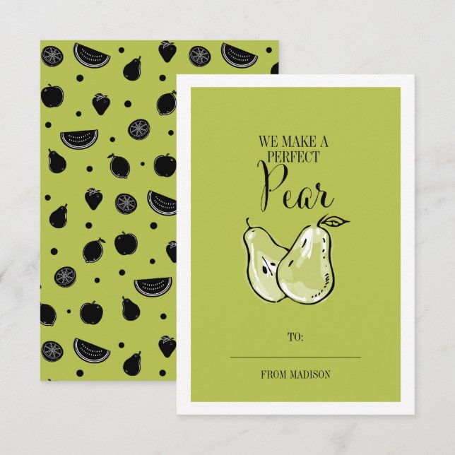 Lustigt Fruit Pun Pear Classroom Valentine Card Inbjudningar (Fram/baksida)